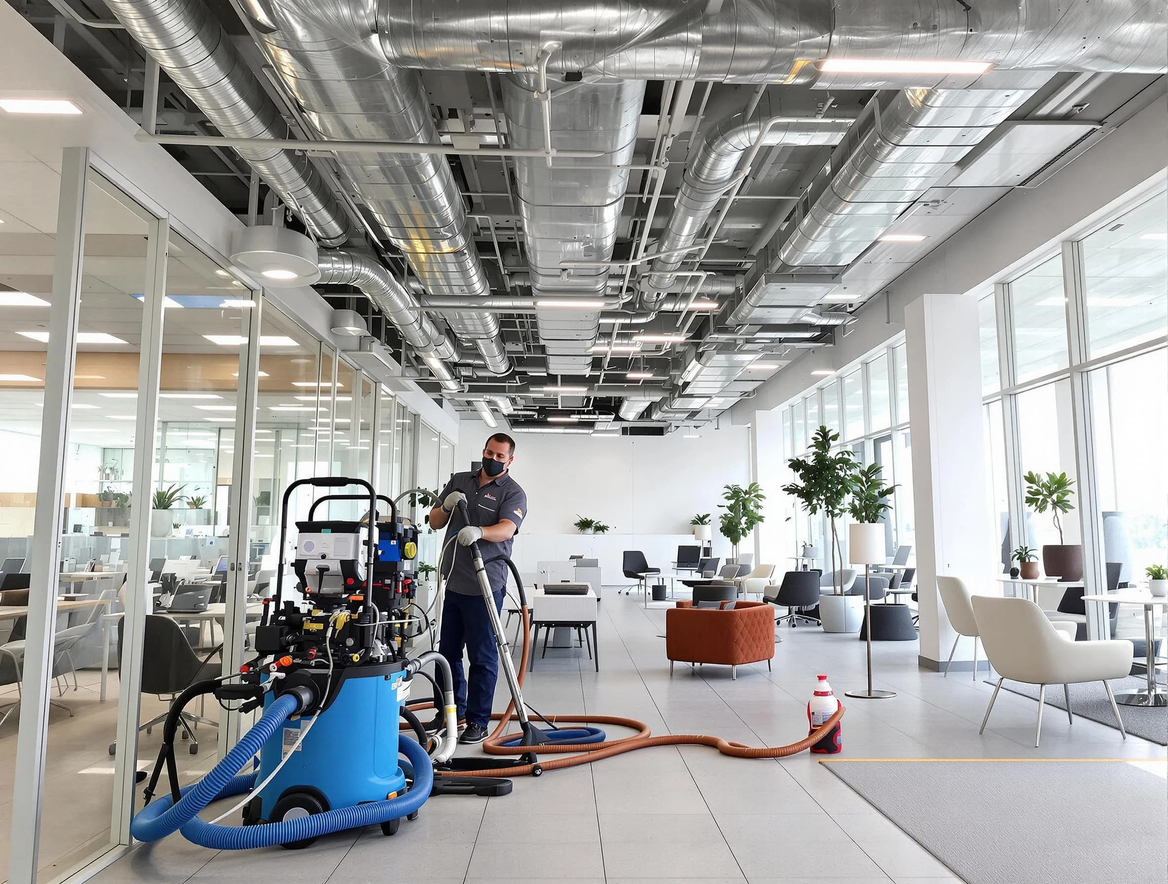 Fredericksburg Air Duct Cleaning team conducting comprehensive commercial duct cleaning at a business location in Fredericksburg