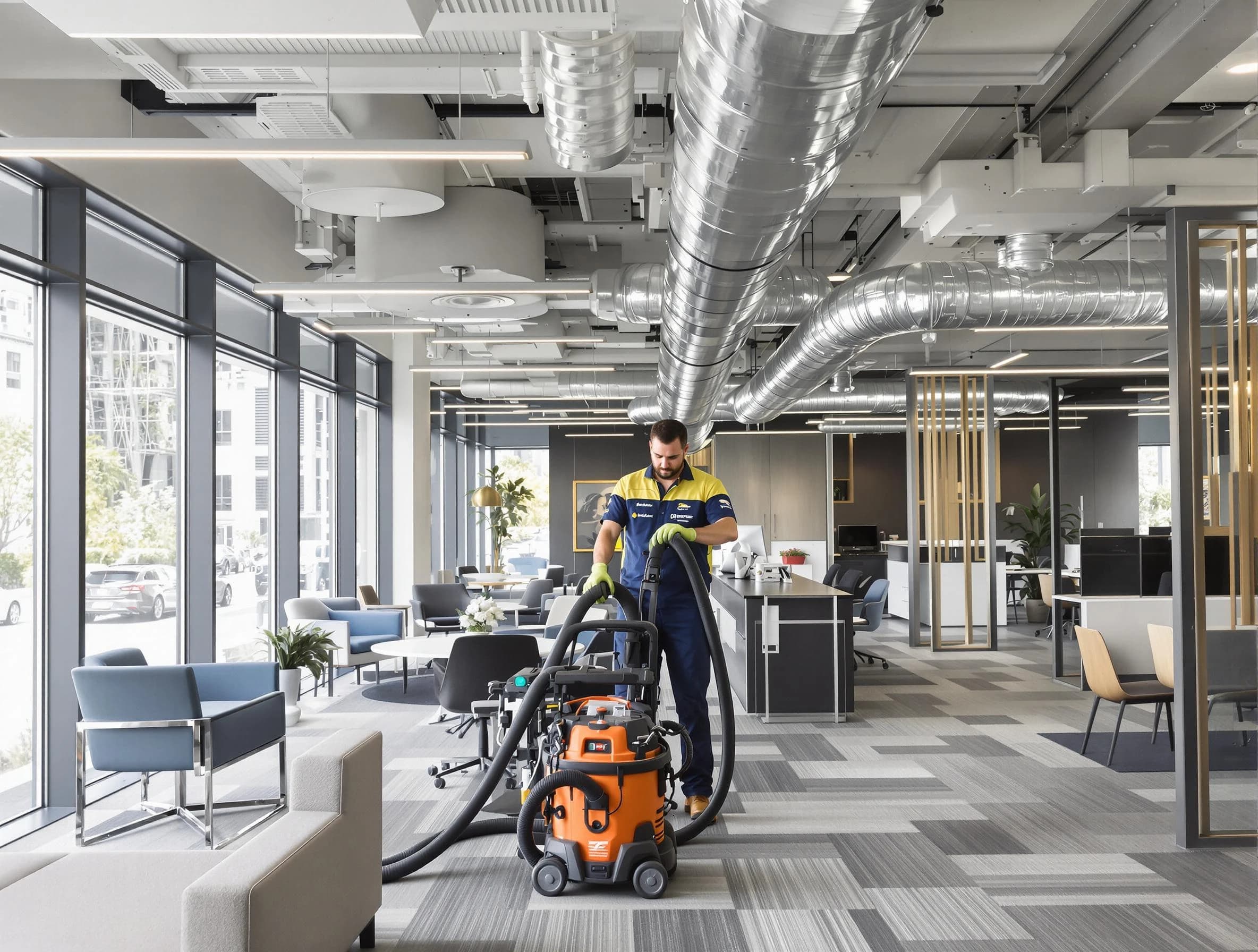 Fredericksburg Air Duct Cleaning team performing thorough commercial duct cleaning at a Fredericksburg business center