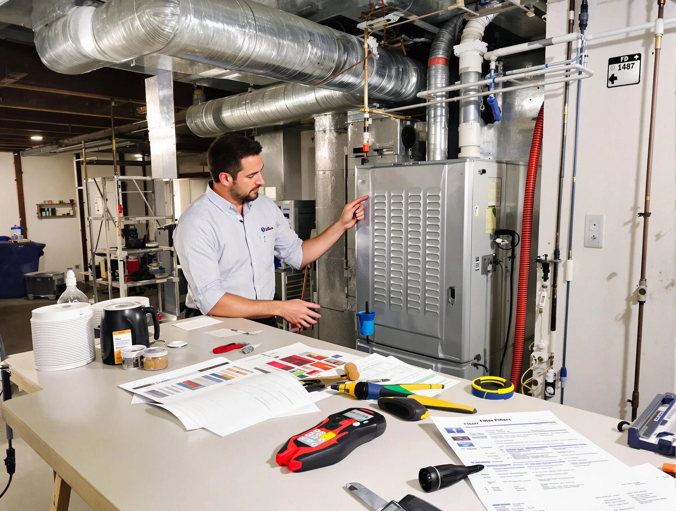 Fredericksburg Air Duct Cleaning inspector conducting detailed filter system evaluation using professional diagnostic tools in Fredericksburg