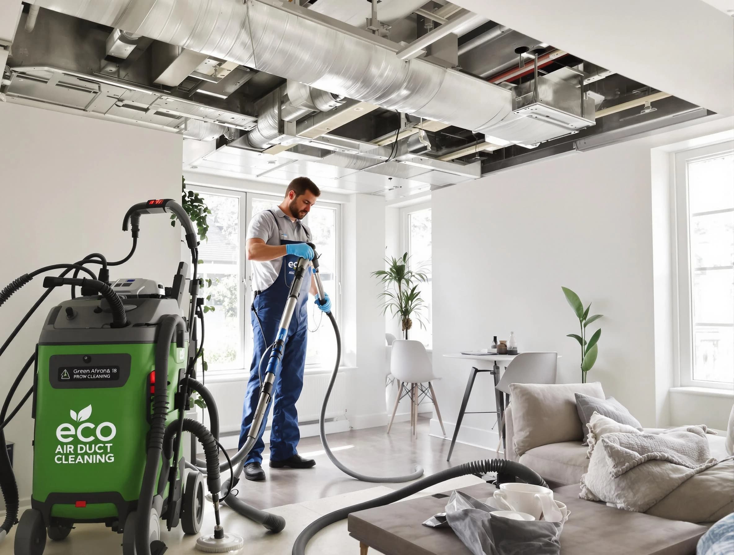 Fredericksburg Air Duct Cleaning technician performing eco-friendly duct cleaning using sustainable methods in Fredericksburg