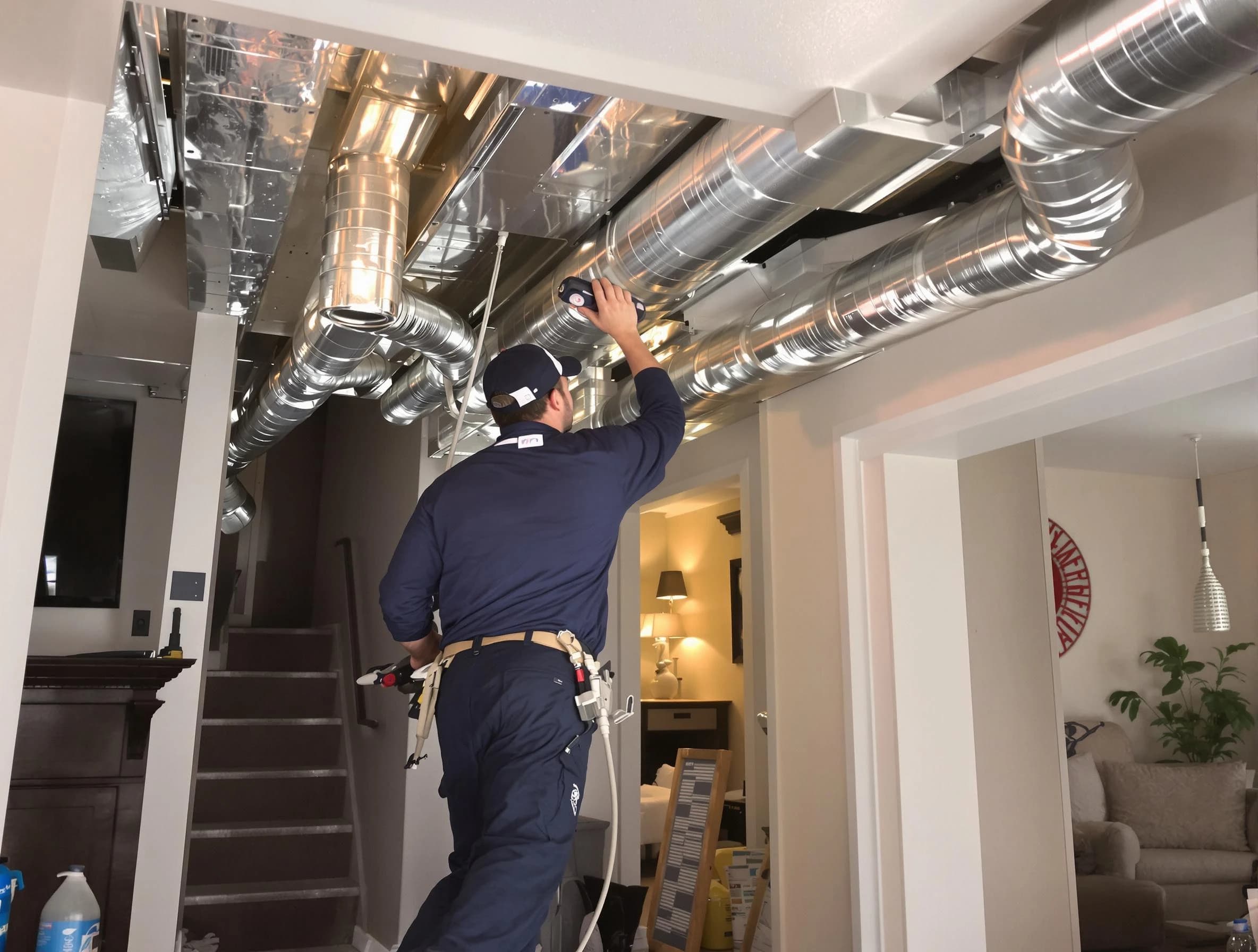 Fredericksburg Air Duct Cleaning expert performing specialized duct cleaning in a mobile home in Fredericksburg