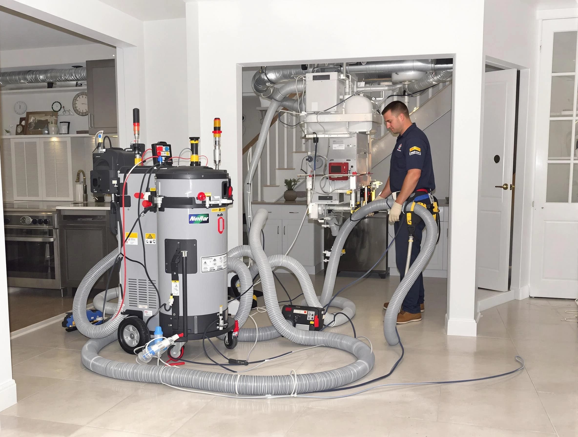 Fredericksburg Air Duct Cleaning technician operating negative pressure cleaning equipment for thorough duct maintenance in Fredericksburg