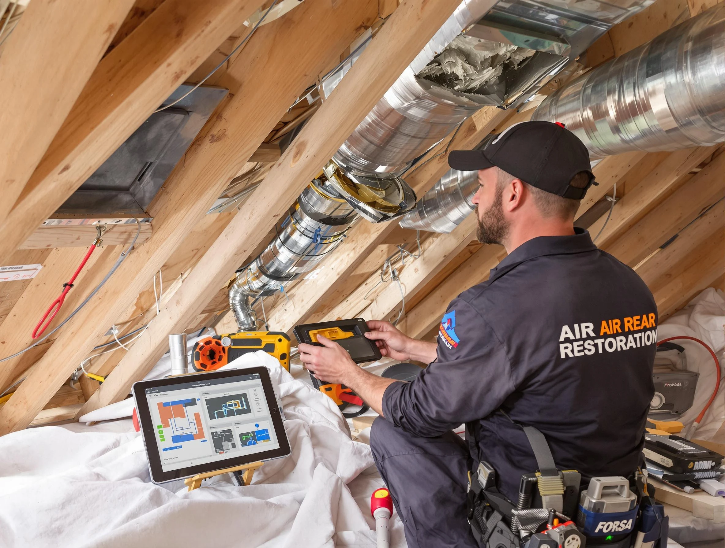 Fredericksburg Air Duct Cleaning technician performing precise duct repair work in Fredericksburg