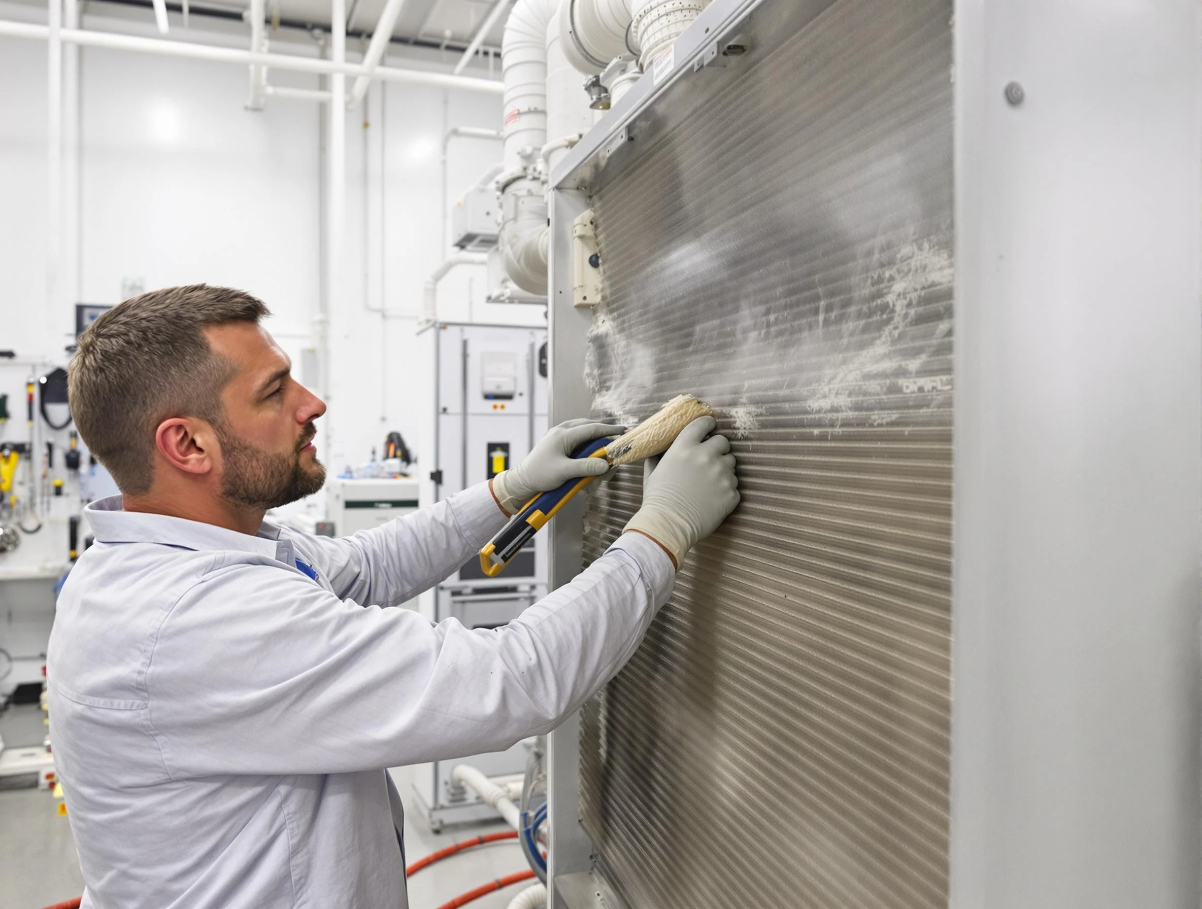 Fredericksburg Air Duct Cleaning technician performing precision commercial coil cleaning at a Fredericksburg business